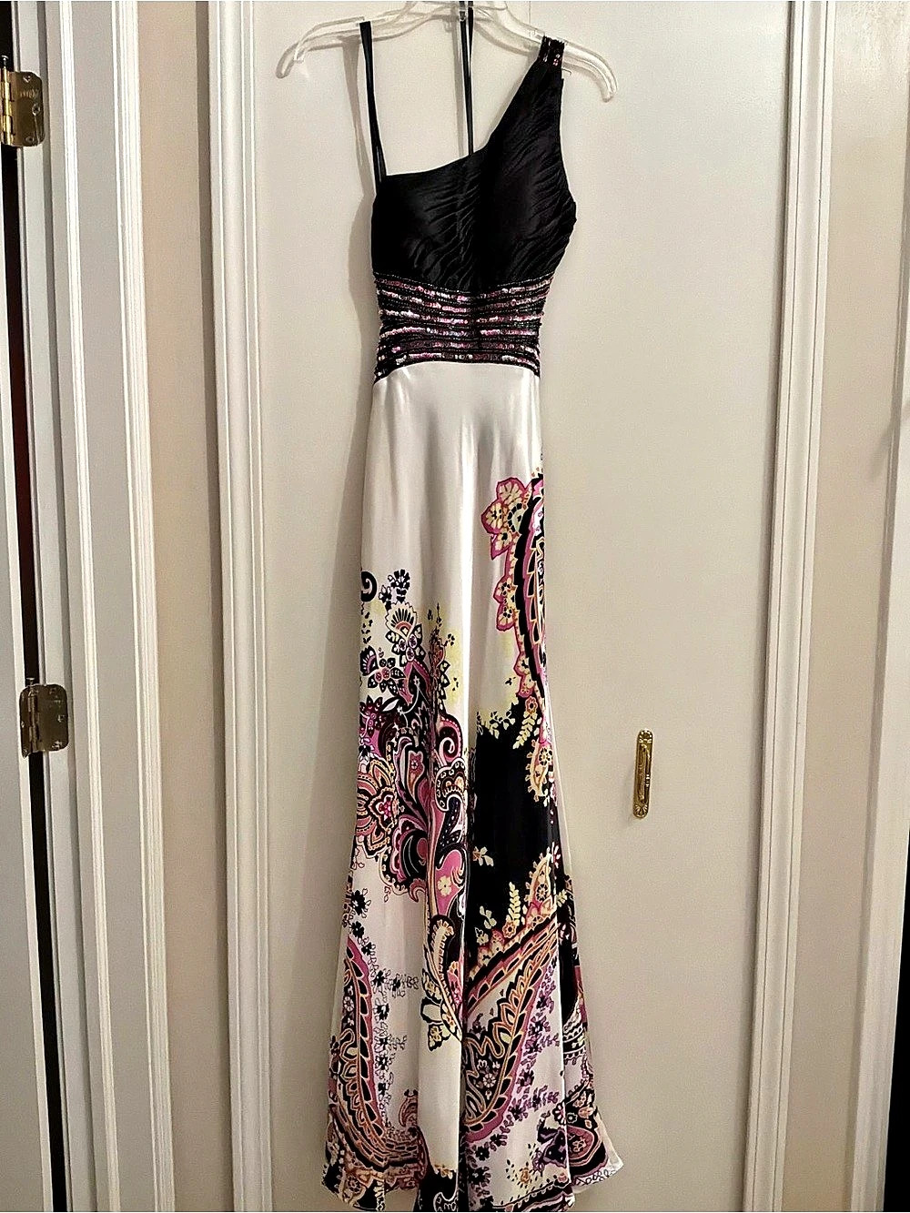 Betsy & Adam Paisley Maxi Dress in Black & White Size 6 NWT